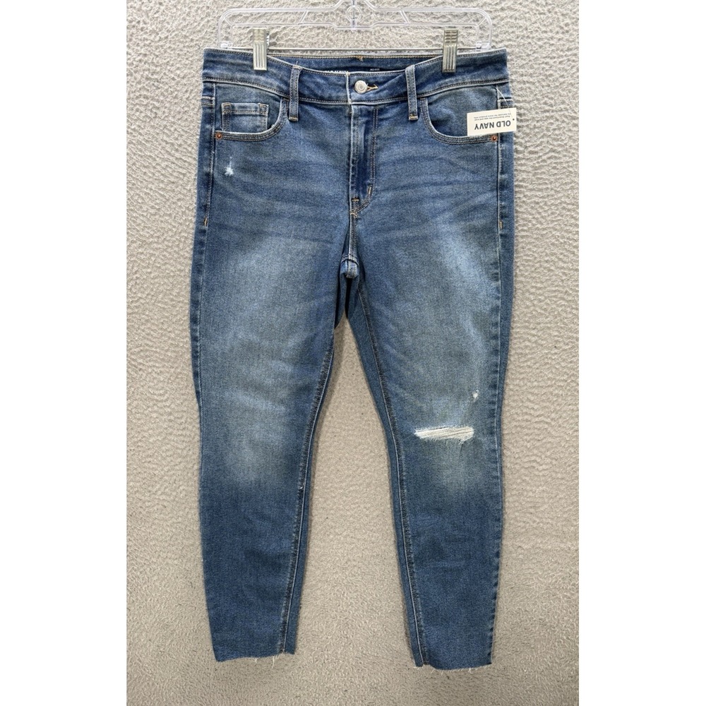 Old Navy Jeans Womens 8 Blue Rockstar Super Skinny Stretch Distressed Preppy NEW